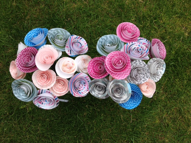 Paper flowers in grass