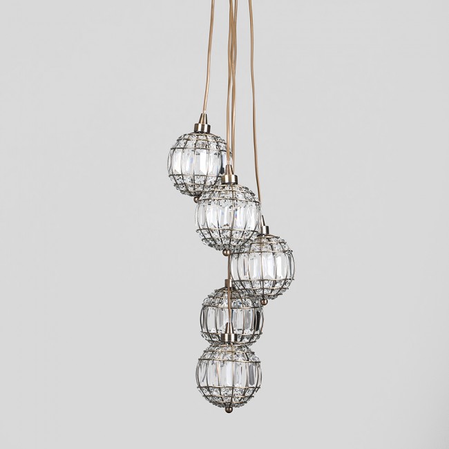 Decorative 'Casino' 5 Way K9 Crystal Cluster Ball Ceiling Light in Chrome Finish